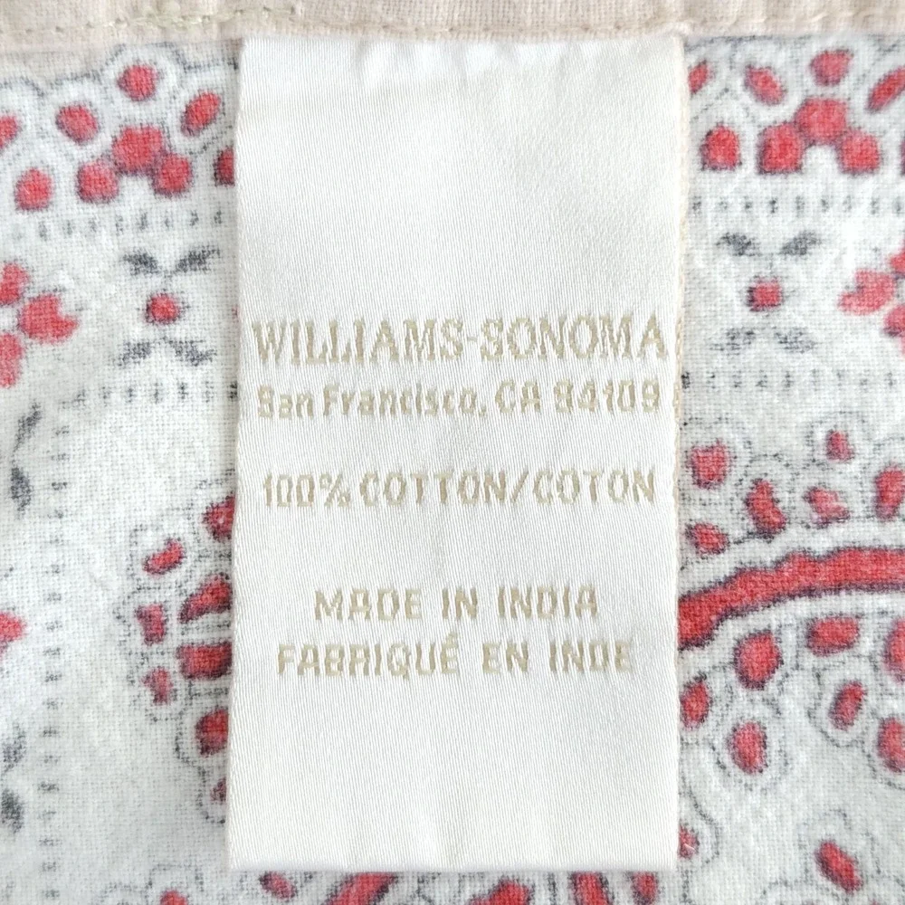 Williams Sonoma Red Floral Block Print Tablecloth Cotton Boho Christmas 70x126
